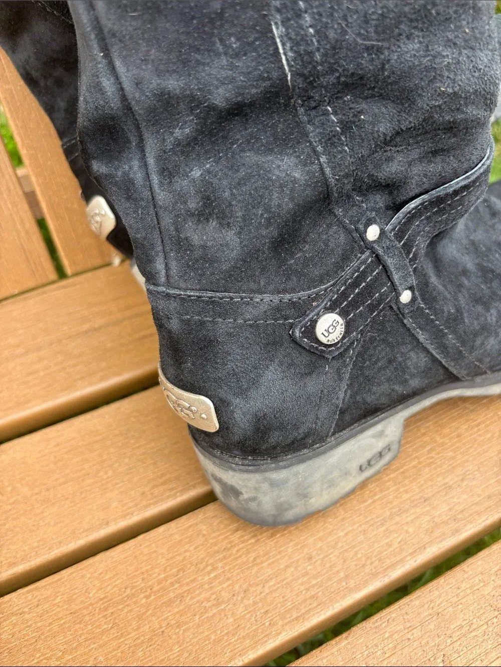 Women’s Black Suede Tall Winter Boots with Shearling Lining